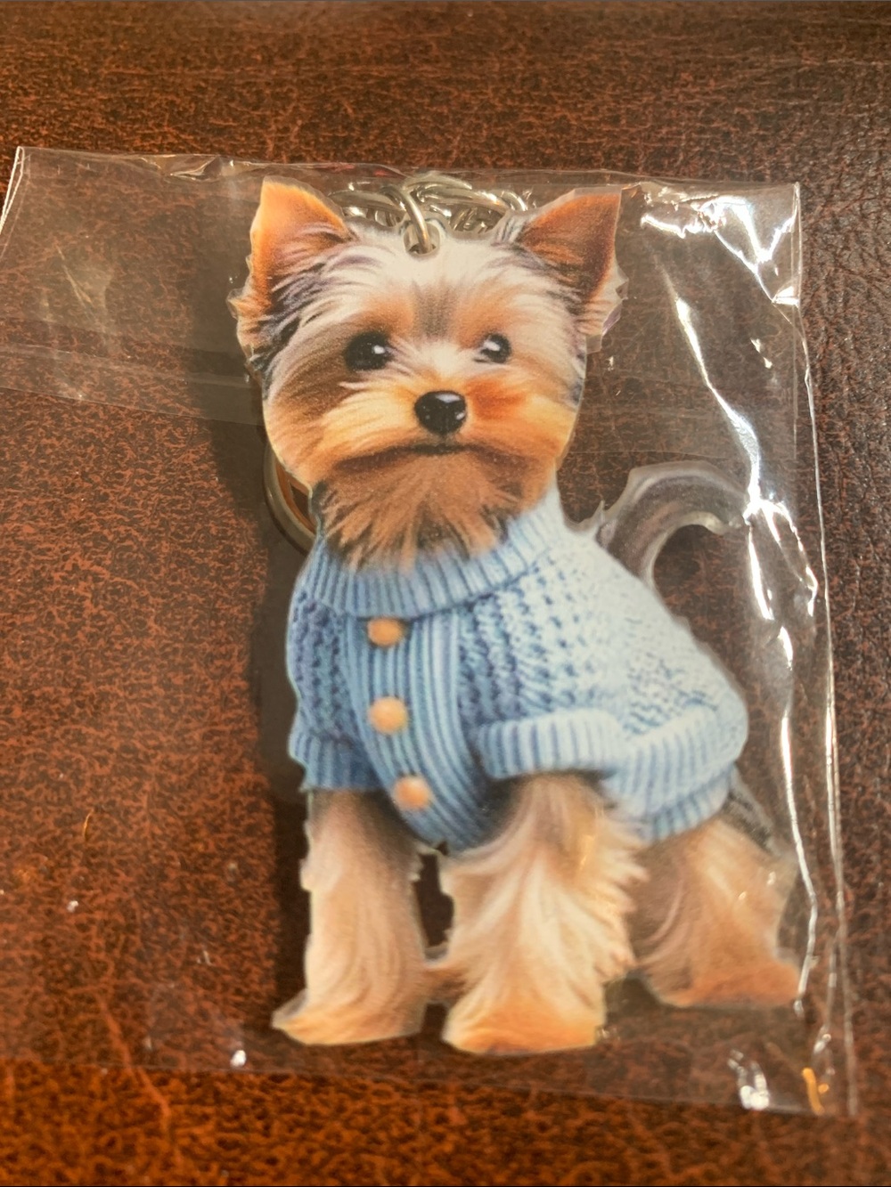 Pet Keychain Charm - Blue Sweater Yorkie Design